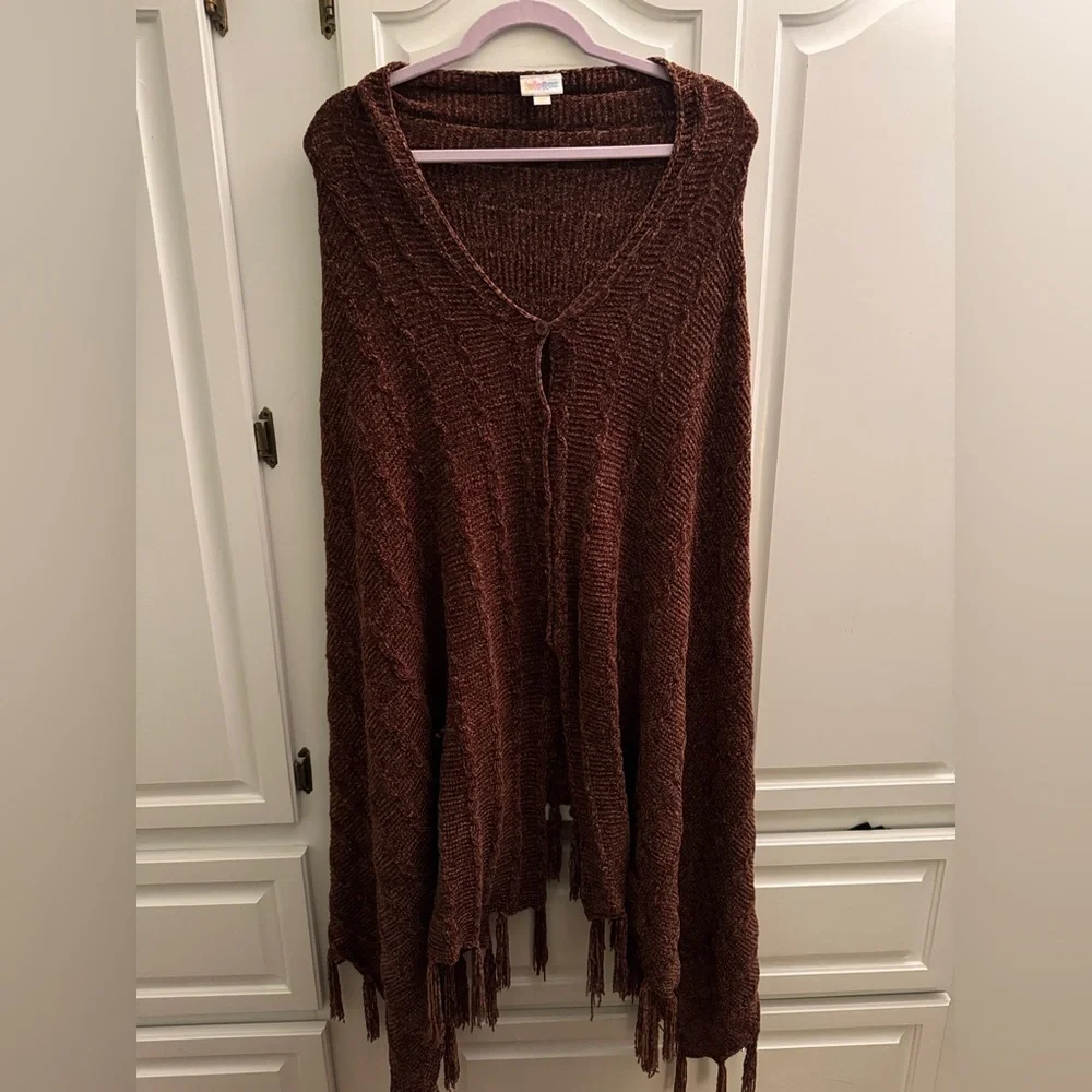 LULAROE Mimi Poncho Chocolate Brown Knit Sweater Wrap Chenille One Size - Picture 6 of 7
